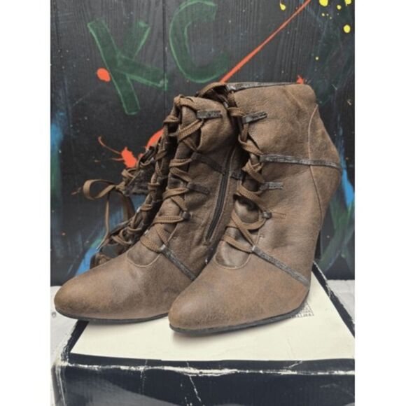 Ellie 4" Heel Knee High Boots With Lace Up‎ Front W/Fur 433-Viking Sz12 - Picture 1 of 5